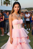 Blush babado uma linha querida longo vestido de gala