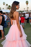 Blush babado uma linha querida longo vestido de gala