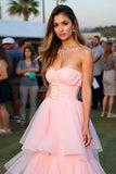 Blush babado uma linha querida longo vestido de gala