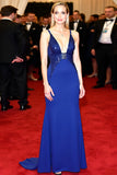 Royal Blue Deep V-Neck Bainha Sequins Vestido de Gala