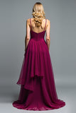 Alças de espaguete roxo escuro A-Line Long Wedding Guest Dress com babados