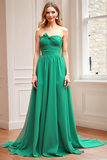 Chic Green Strapless Um vestido de dama de honra linha com gravata borboleta de volta