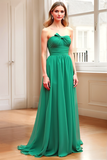 Chic Green Strapless Um vestido de dama de honra linha com gravata borboleta de volta
