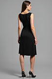 V-Neck A-Line Joelho Comprimento Vestido Preto Pequeno com Mangas