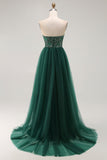 Dark Green Sequin Strapless Uma Linha Long Prom Dress