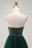 Dark Green Sequin Strapless Uma Linha Long Prom Dress