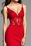 Red Spaghetti Correias Sereia Appliqued Long Prom Dress