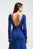 Azul Real Mangas Compridas Linha-A Longo Vestido Mae Noiva