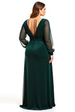 Linha-A Pinheiro Decote em V Longo Vestido Mae Noiva com Fenda