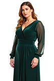 Linha-A Pinheiro Decote em V Longo Vestido Mae Noiva com Fenda