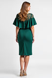 Verde Escuro Bodycon Pescoço de Barco Midi Vestido Mae Noiva