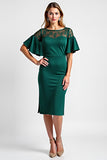 Verde Escuro Bodycon Pescoço de Barco Midi Vestido Mae Noiva