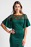 Verde Escuro Bodycon Pescoço de Barco Midi Vestido Mae Noiva