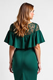 Verde Escuro Bodycon Pescoço de Barco Midi Vestido Mae Noiva