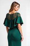Verde Escuro Bodycon Pescoço de Barco Midi Vestido Mae Noiva