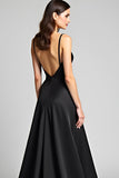 Esparguete Correias Uma Linha Cetim Black Tie Dress com Fenda