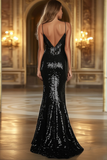 Sereia Preta Deep V-Neck Sequind Prom Dress