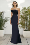 Preto Matte Satin Um Ombro Sereia Longo Vestido Formal