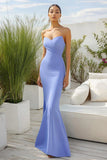 Céu Azul Matte Cetim Querida Bainha Vestido Formal Longo