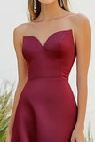 Borgonha querida cetim A-Line longo vestido formal