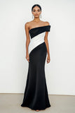 Preto Strapless Matte Satin Sereia Ruched Long Formal Dress