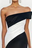 Preto Strapless Matte Satin Sereia Ruched Long Formal Dress