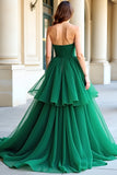 Verde Organza Uma linha querida plissado vestido de baile