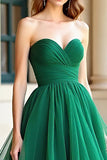 Verde Organza Uma linha querida plissado vestido de baile