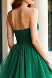 Verde Organza Uma linha querida plissado vestido de baile