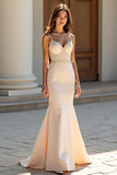 Sereia Champagne Matte Satin Long Prom Vestido