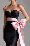 Vestidos Cerimónia com Fenda Preto Rosa Longo Sereia Sem Alças