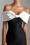 Vestidos Cocktail com Bow Preto Branco Curto/Mini Fora do Ombro