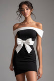Vestidos Cocktail com Arco Preto Branco Bodycon Fora do Ombro