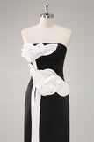 Bainha Preto Sem Alças Longo Floral Vestidos Cerimónia