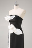Bainha Preto Sem Alças Longo Floral Vestidos Cerimónia
