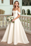 Marfim Cetim De Baile/Princesa Longos Vestidos de Noiva com Arco