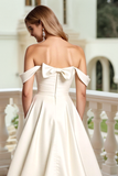 Marfim Cetim De Baile/Princesa Longos Vestidos de Noiva com Arco