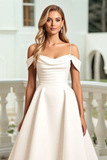 Marfim Ombro Frio De Baile/Princesa Cetim Longos Vestidos de Noiva