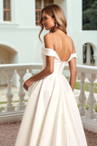 Marfim Ombro Frio De Baile/Princesa Cetim Longos Vestidos de Noiva