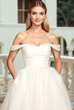 Branco Fora do Ombro Tule De Baile/Princesa Vestido de Noiva
