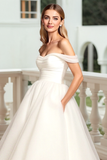 Branco Fora do Ombro Tule De Baile/Princesa Vestido de Noiva