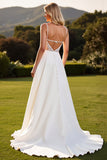 Marfim Chiffon Alças Finas Longos Vestido de Noiva