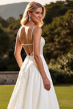 Marfim Chiffon Alças Finas Longos Vestido de Noiva