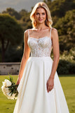 Marfim Chiffon Alças Finas Longos Vestido de Noiva