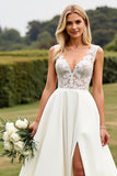 Marfim De Baile/Princesa Renda Decote em V Vestido de Noiva