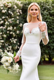 Vestido de Noiva Renda Cetim Marfim Sereia Ilusão Mangas Longo