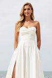 Vestidos de Noiva com Fenda Marfim Sem Alça Linha-A Chiffon Longo