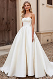Vestidos de Noiva Sem Alças Longo Linha-A Cetim