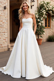 Vestidos de Noiva Sem Alças Longo Linha-A Cetim