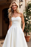 Vestidos de Noiva Sem Alças Longo Linha-A Cetim